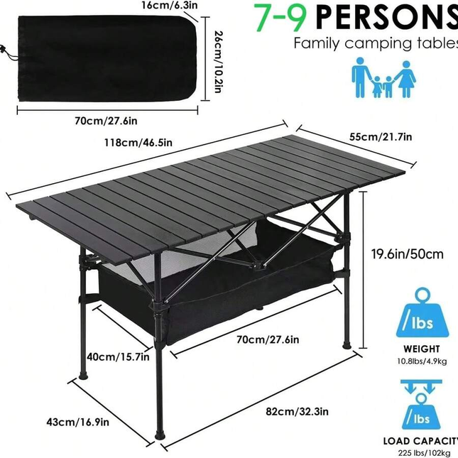 Outdoor Folding Portable Picnic Camping Table, Aluminum Roll-Up Table With Carrying Bag