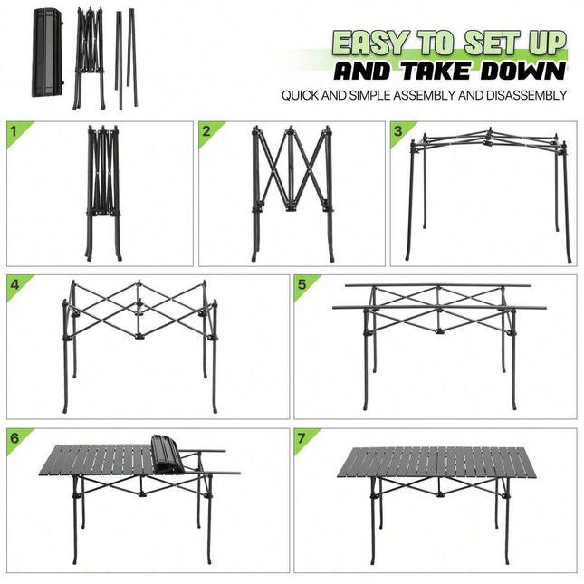Outdoor Folding Portable Picnic Camping Table, Aluminum Roll-Up Table With Carrying Bag